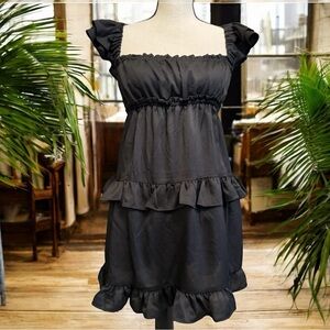 NWT WeWoreWhat Flirty Ruffle Crinkle Chiffon Black Mini Short Dress - Medium